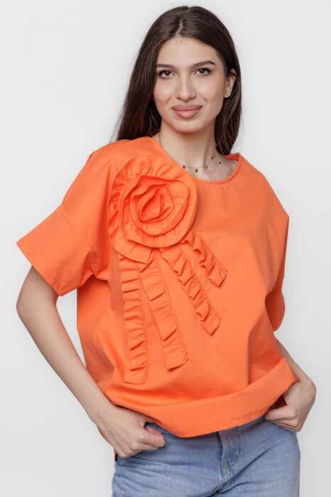Bluza cu aplicatie boboc din jerseu portocaliu