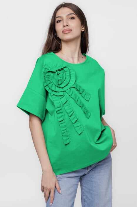 Bluza cu aplicatie boboc din jerseu verde