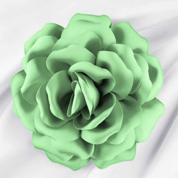 Brosa floare verde menta cu diamtetru de 15 cm, cu clips pentru par