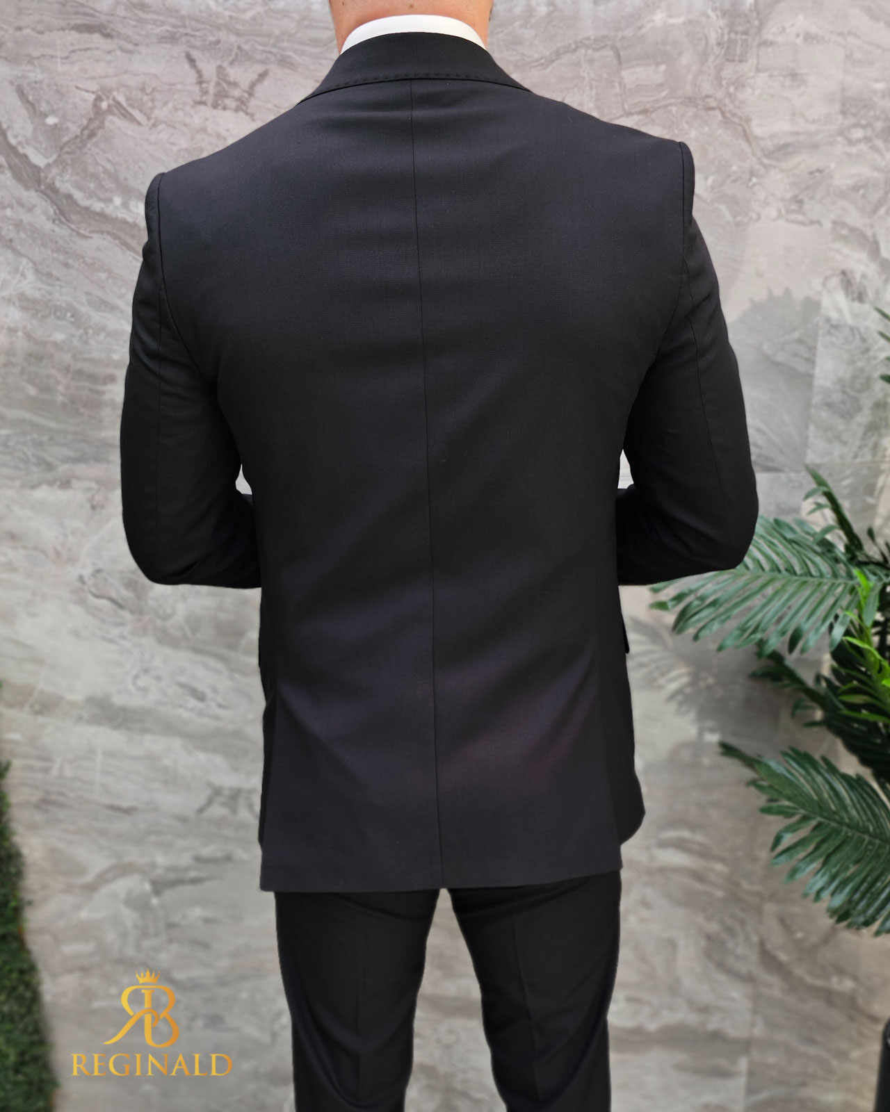 Costum de bărbați, Negru cu nasturi aurii: Sacou, Vesta si Pantalon - C4676