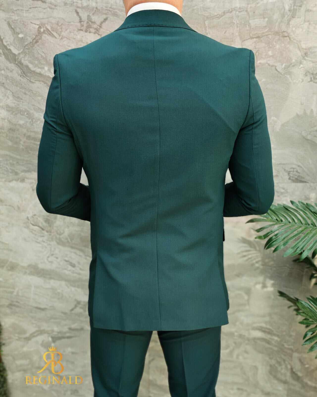 Costum de bărbați, Verde cu nasturi aurii Sacou, Vesta si Pantalon - C4672