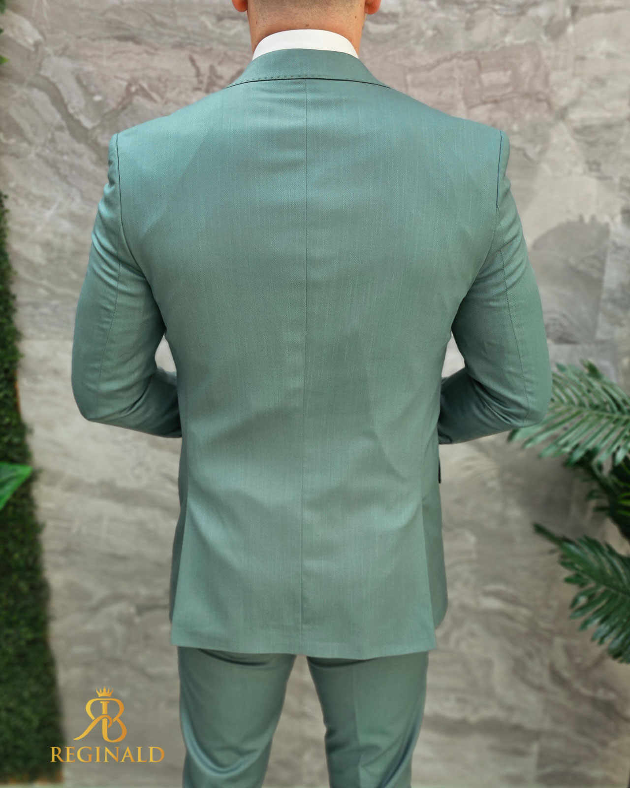 Costum de bărbați Verde cu nasturi aurii: Sacou, Vesta si Pantalon - C4679
