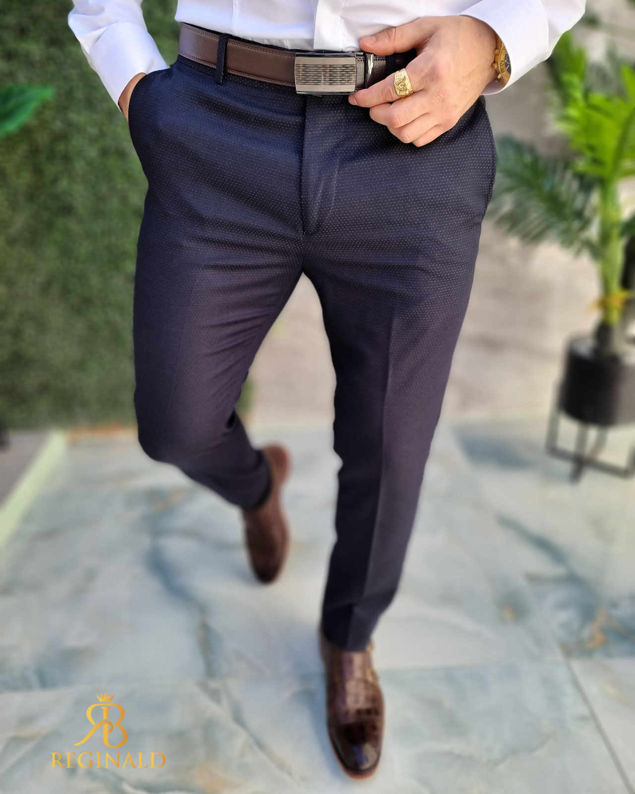 Pantaloni eleganti bleumarin, Slim-Fit, croiala conica– PN802