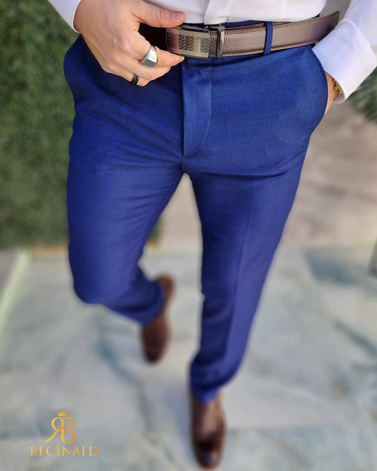 Pantaloni eleganti de barbati, Albastru, Slim-Fit, croiala conica– PN803