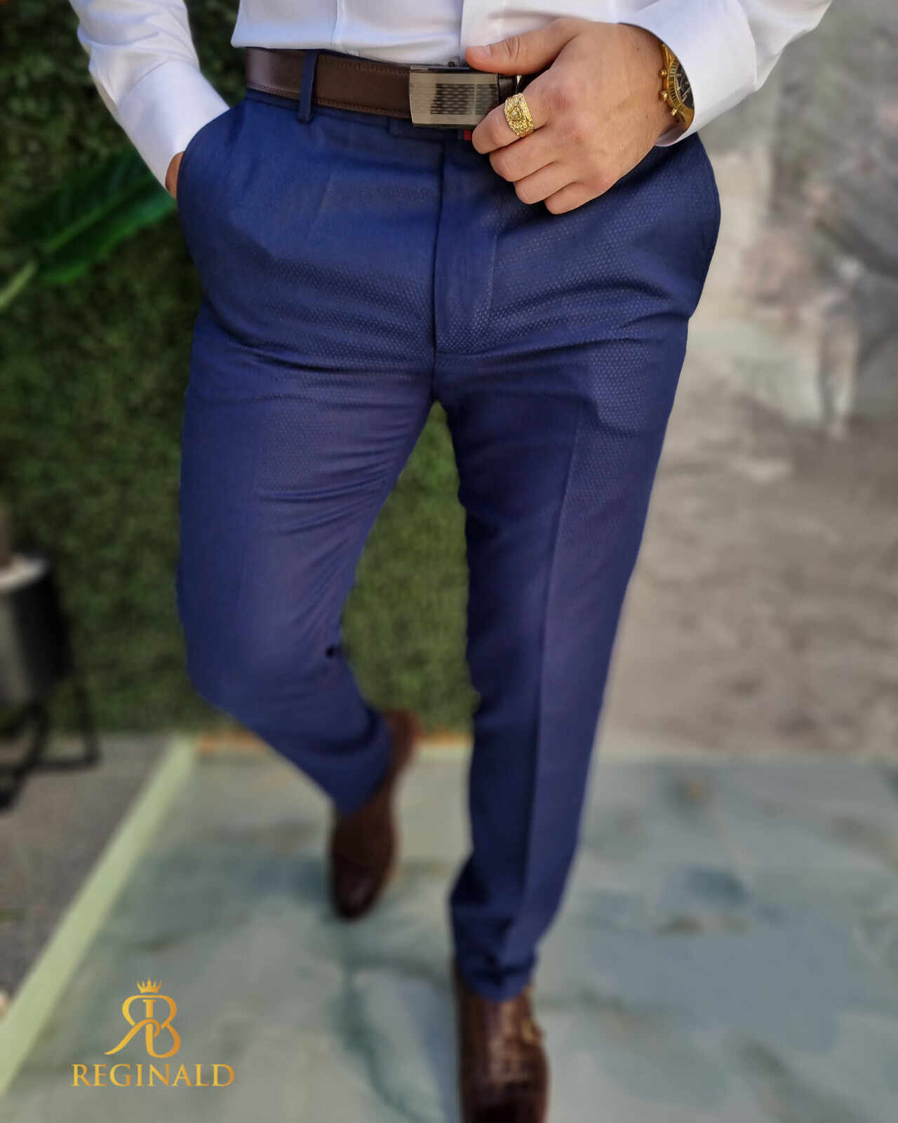 Pantaloni eleganti de barbati, Albastru, Slim-Fit, croiala conica– PN804