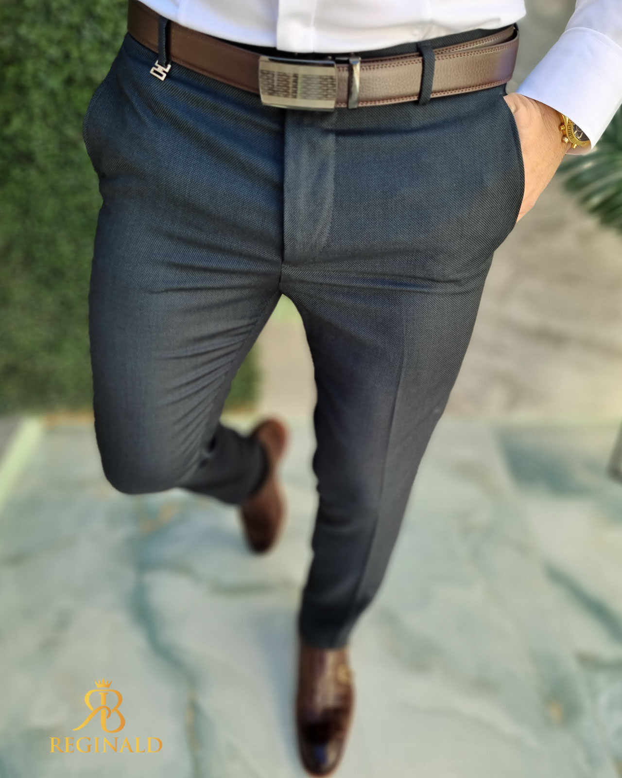 Pantaloni eleganti verde inchis, Slim-Fit, croiala conica– PN801
