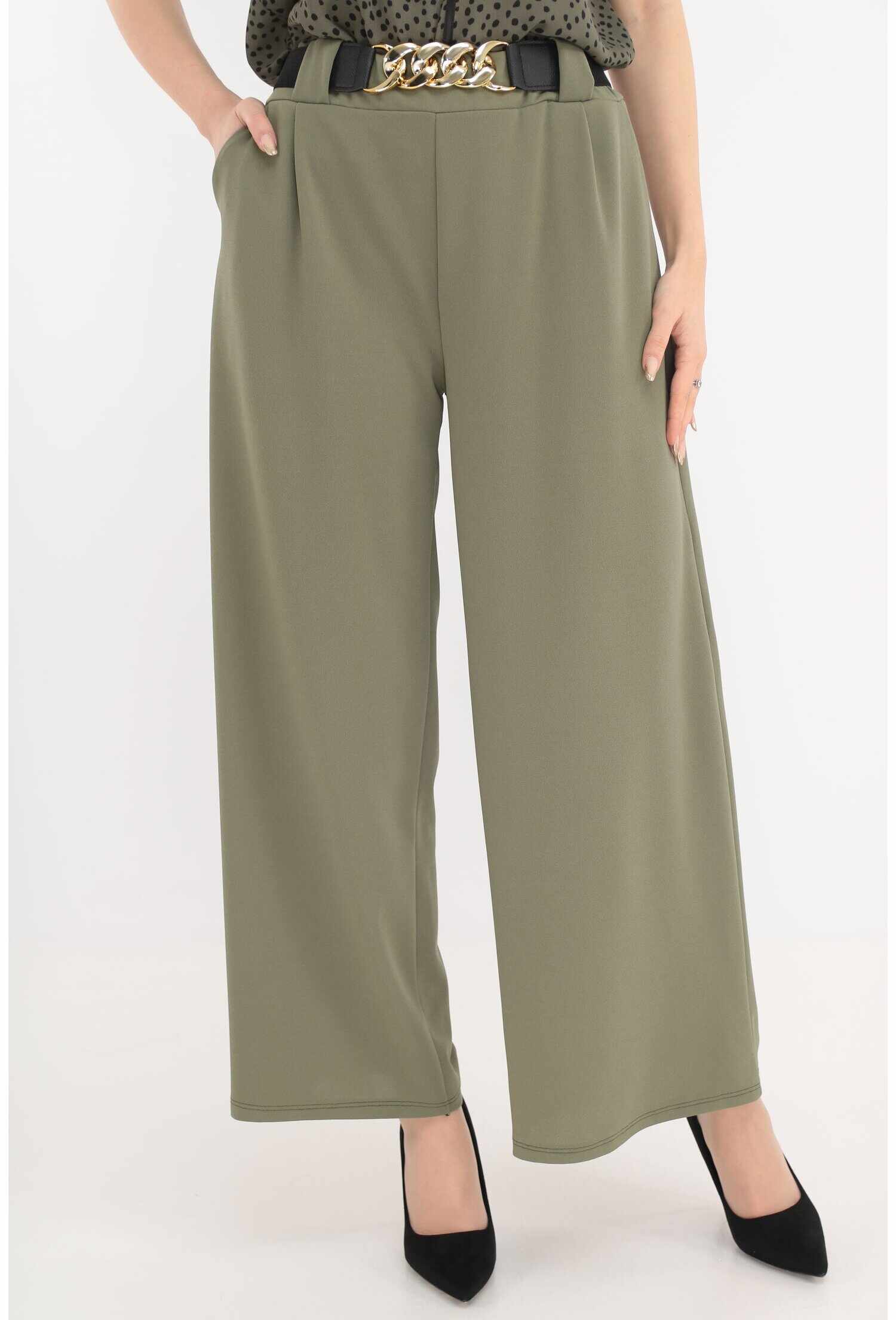 Pantaloni lejeri olive cu o curea elastica in talie