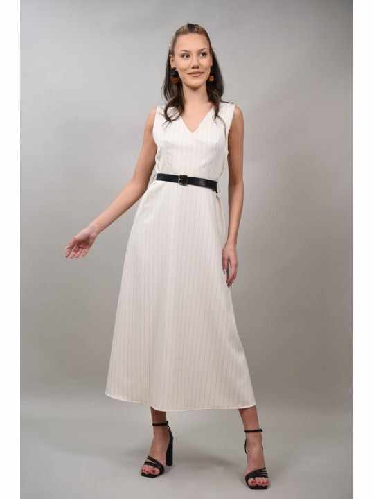 ROCHIE LUNGA IN STIL FORMAL CU CUREA IN TALIE BARESSA Ivory S-M