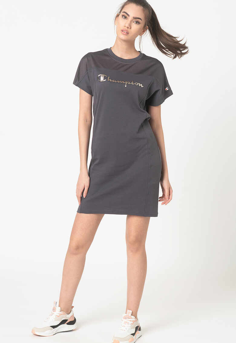 Rochie mini tip tricou cu insertii din plasa Lady Net