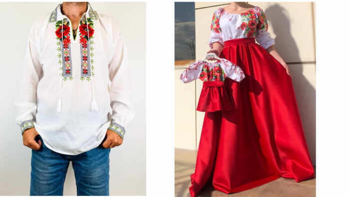 Set Traditional cu maci - Familie Camasa , rochie mama si rochita fetita