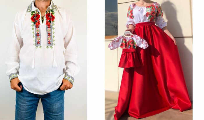 Set Traditional cu maci Familie Camasa , rochie mama si rochita fetita