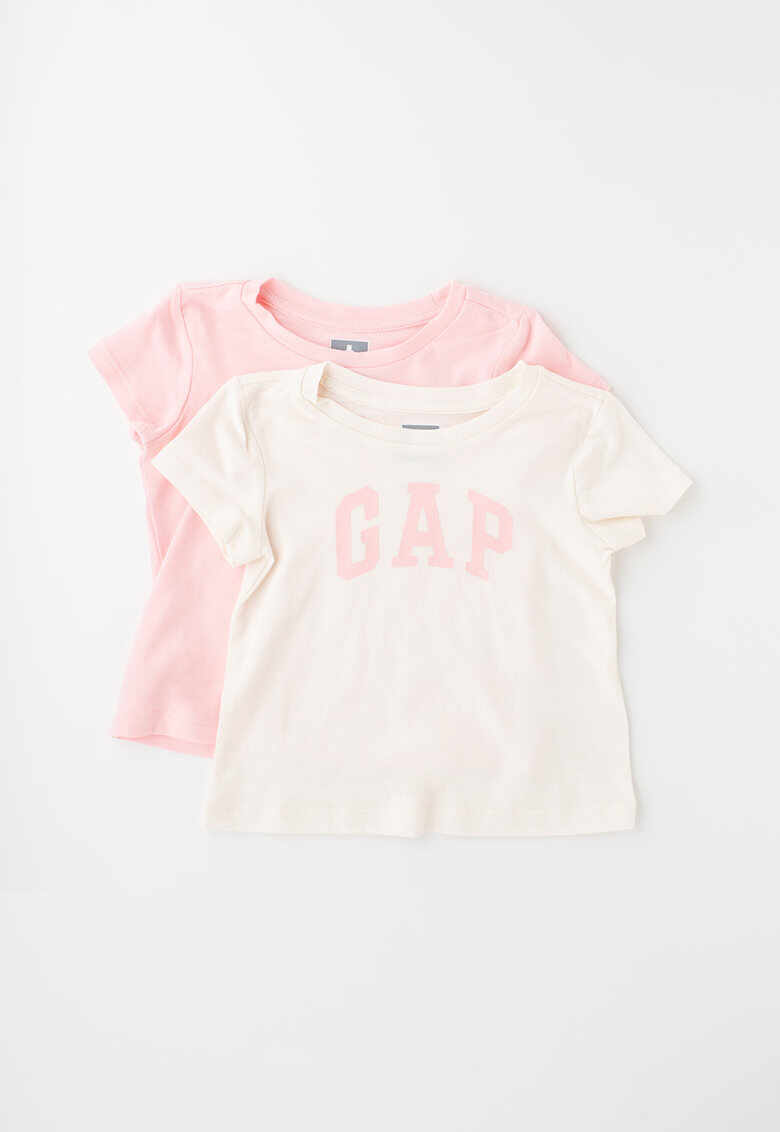 Set de tricouri - imprimeu logo - 2 piese - Roz pastel/Alb prafuit