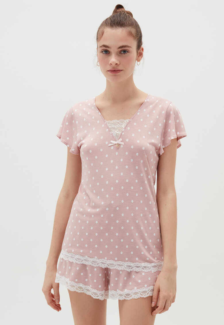 Tricou de pijama cu imprimeu cu buline