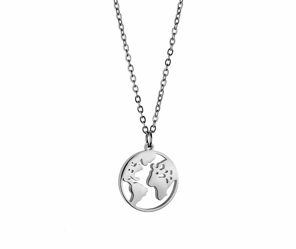 Lantisor cu pandantiv Globe Silver - Emily Westwood, Gri & Argintiu