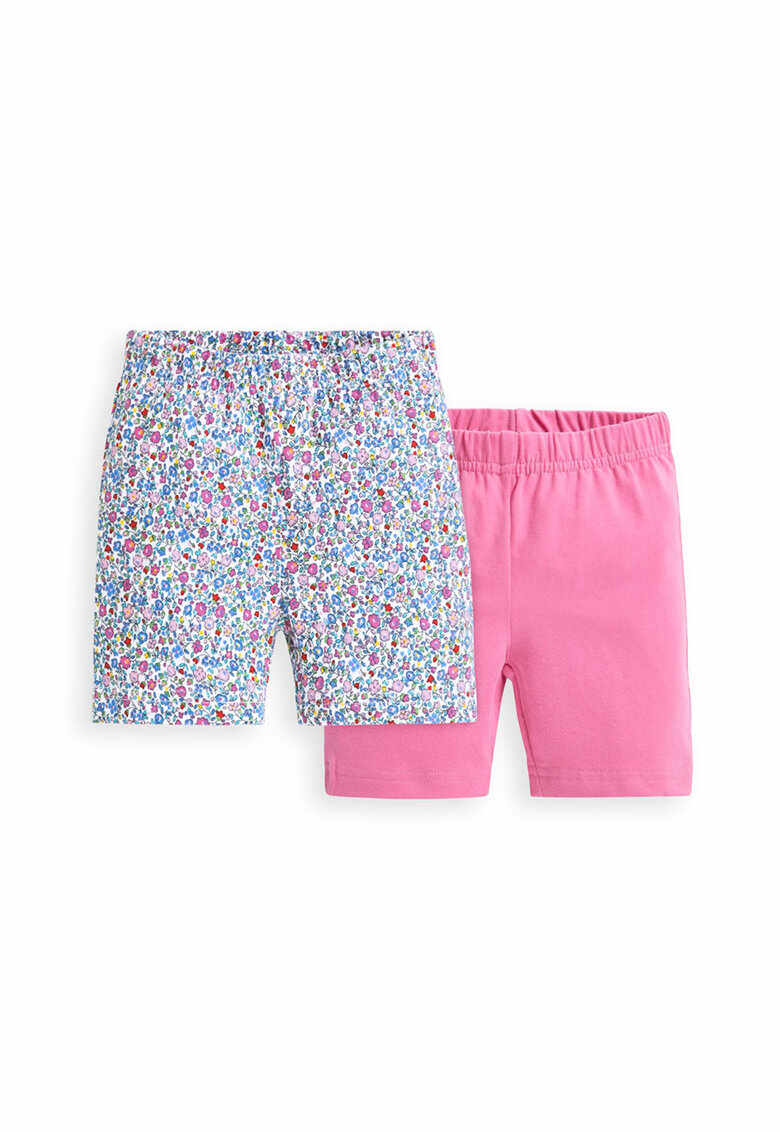 Set 2 perechi de pantaloni scurti - fete - uni si imprimeu floral - Roz/Alb/Albastru