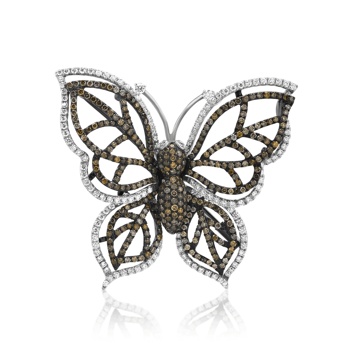 Brosa fluture din aur alb de 18K si diamante