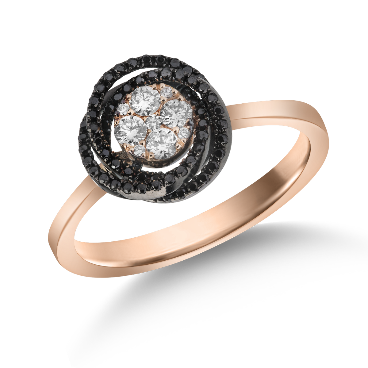 Inel din aur roz de 18K cu diamante albe 0.17ct si diamante negre 0.15ct