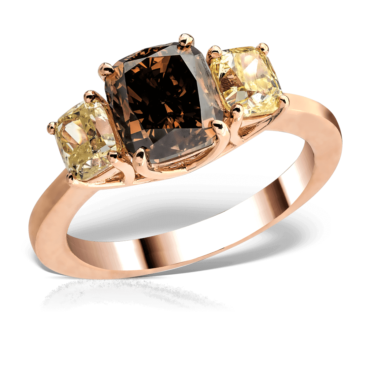 Inel din aur roz de 18K cu un diamant maro de 2.62ct si diamante galbene de 1.3ct