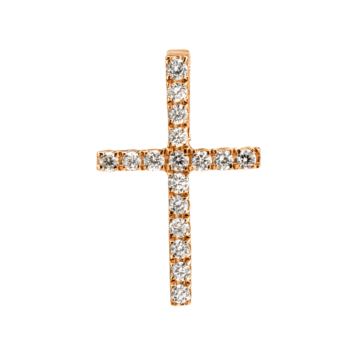 Pandant cruce din aur roz de 18K cu diamante de 0.077c