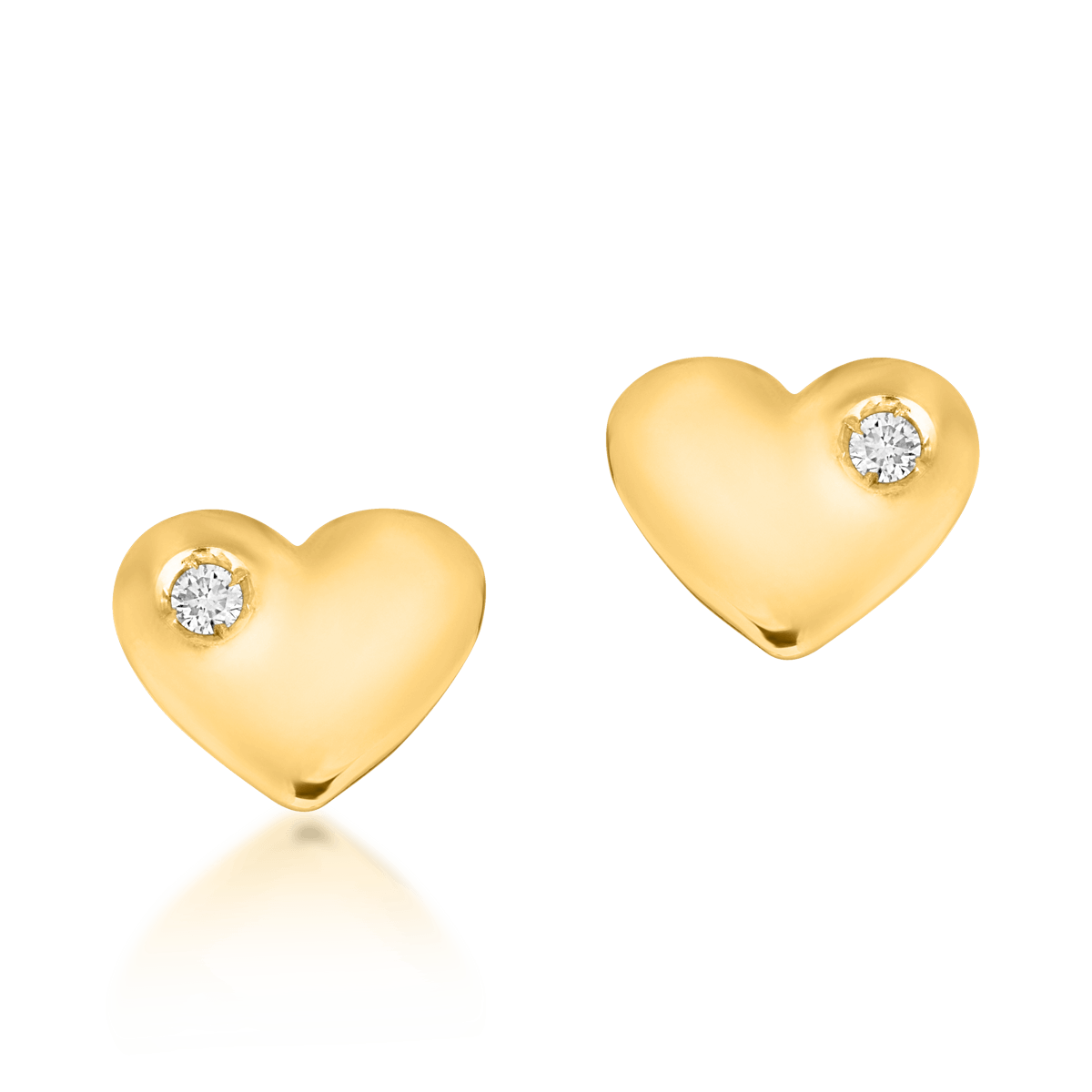 Cercei pentru copii cu inimioare din aur galben de 14K cu diamante de 0.02ct