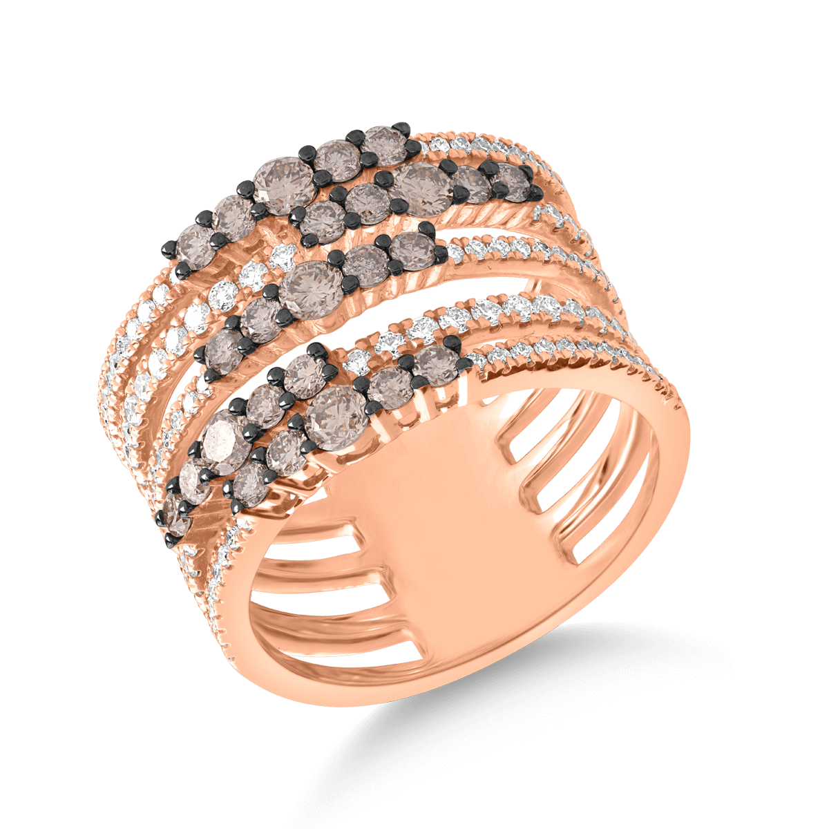 Inel din aur roz de 14K cu diamante maro de 0.68ct