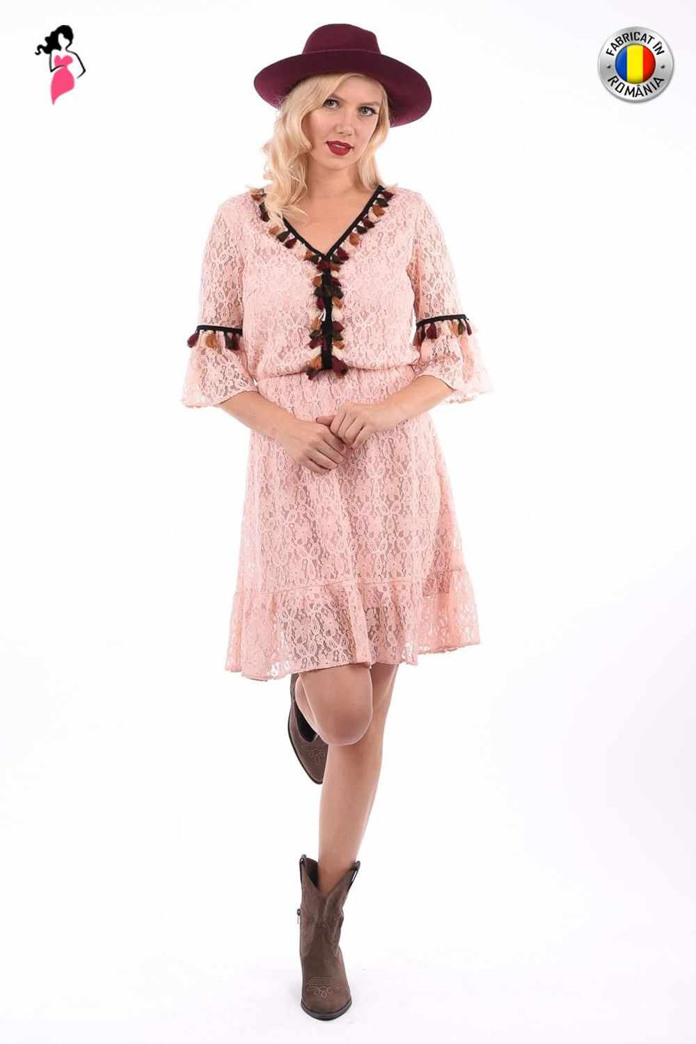 Rochie LaDonna eleganta din dantela cu ciucurasi colorati