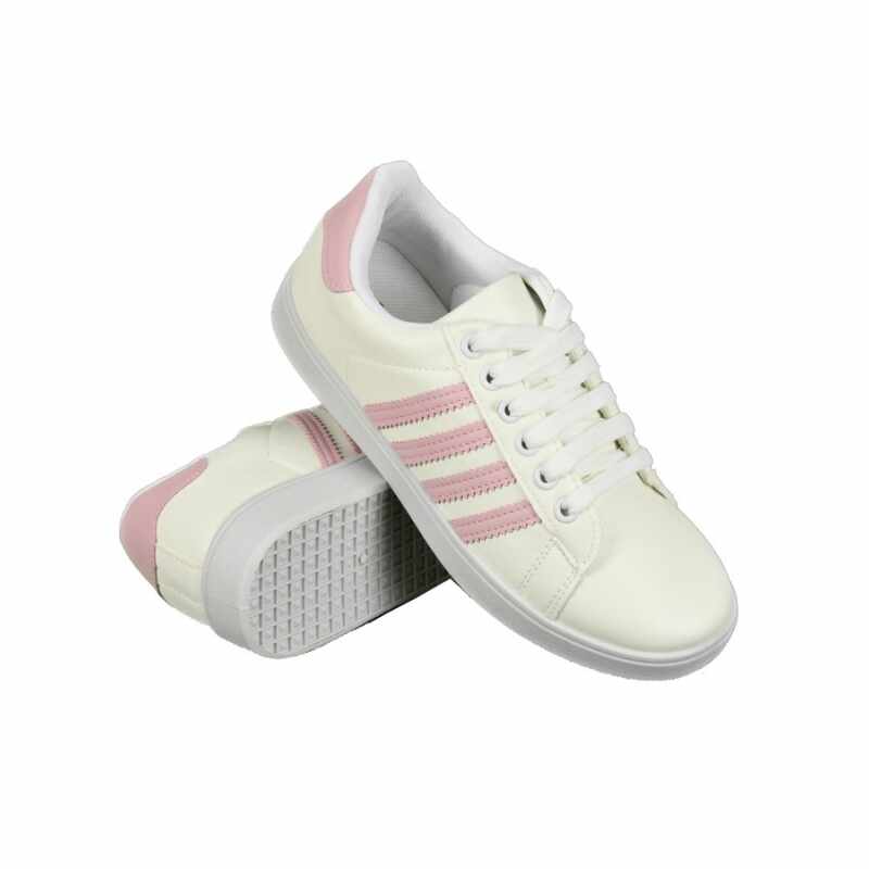Pantofi sport alb cu dungi roz - cod 29457