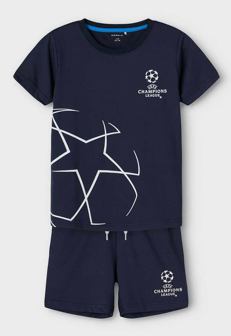 Set 2 piese - tricou cu imprimeu si pantaloni scurti - Champions League - Bleumarin/Alb