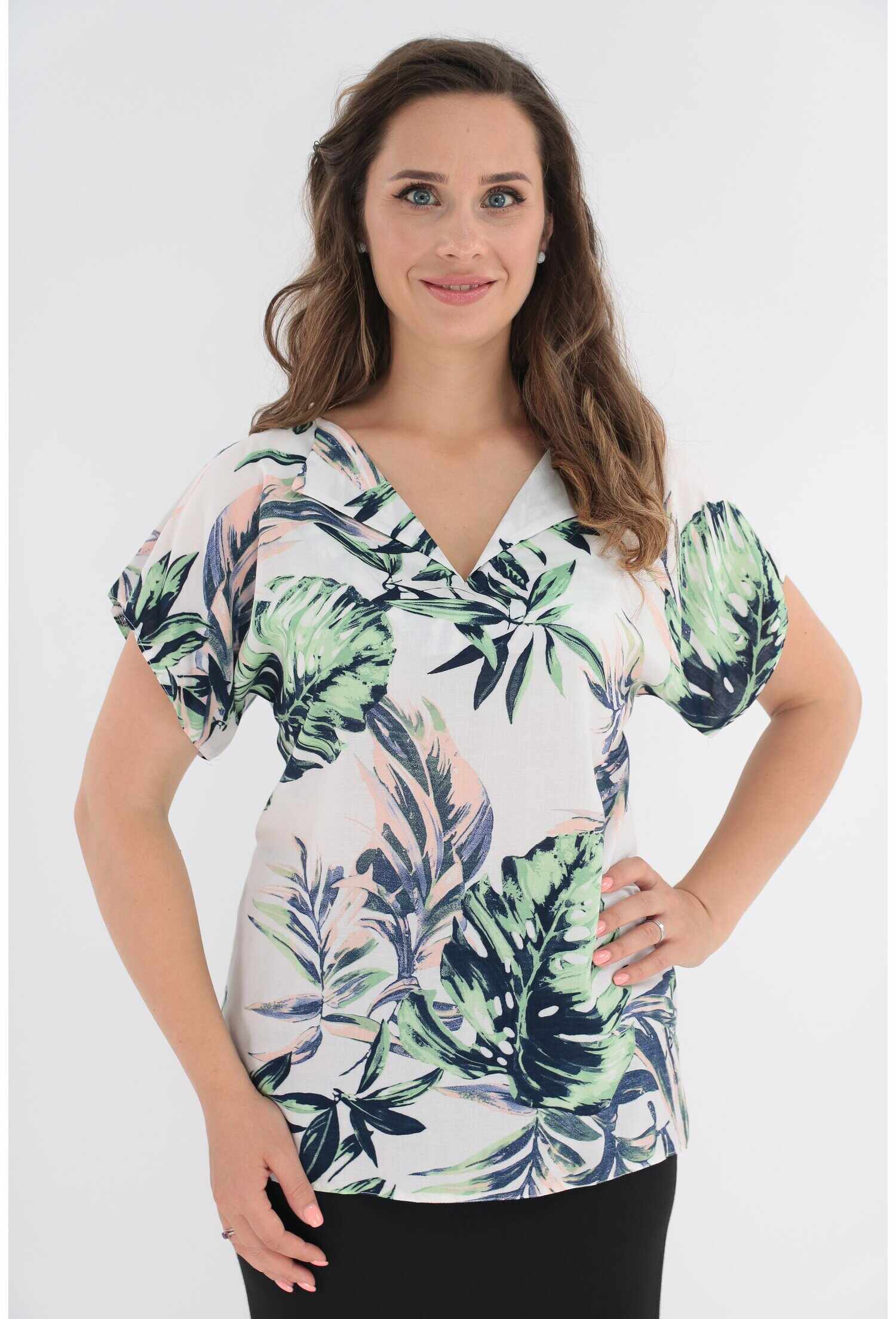 Bluza din vascoza alba cu imprimeu tropical