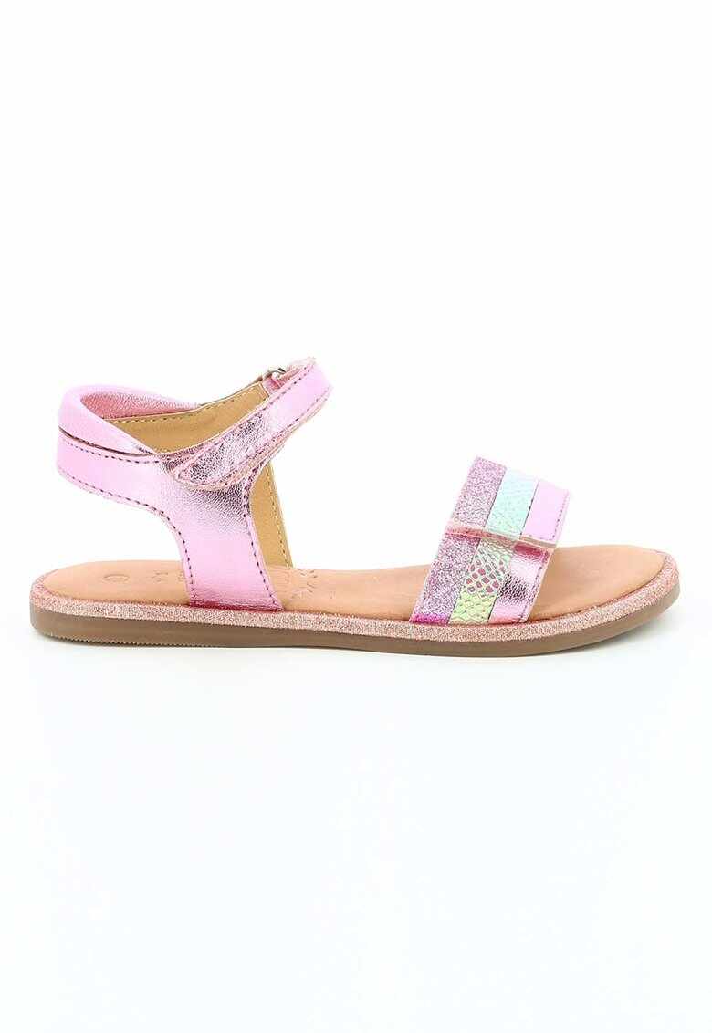 Sandale de piele cu aspect metalizat - Roz