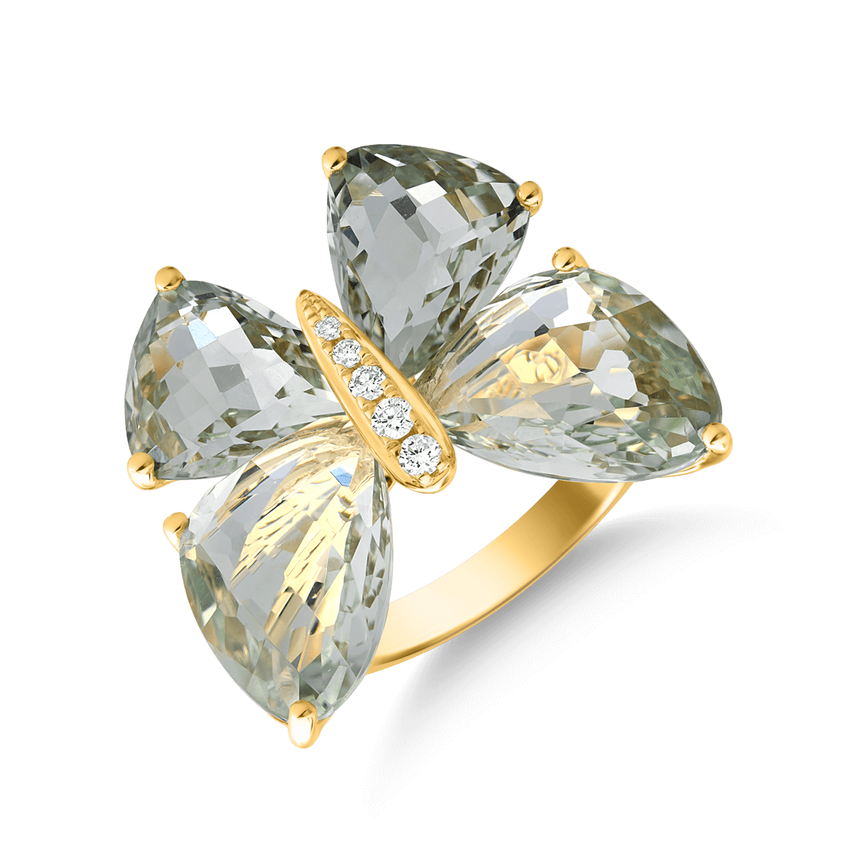 Inel fluture din aur galben de 18K cu ametiste verzi de 11.7ct si diamante de 0.07ct