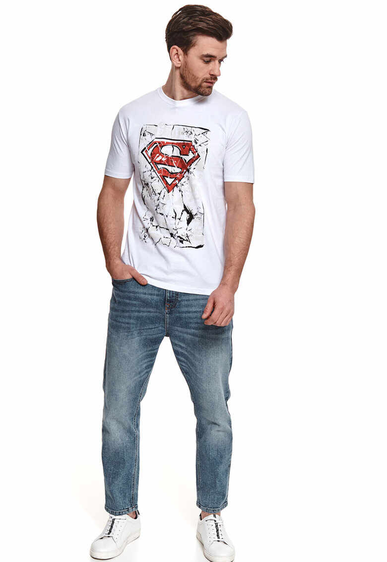 Tricou cu decolteu la baza gatului si imprimeu Superman