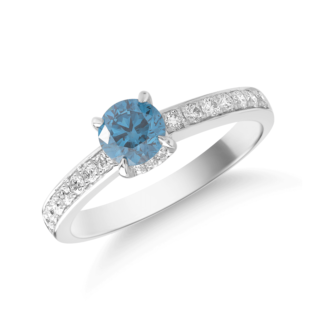 Inel de logodna din aur alb de 18K cu diamant albastru de 0.55ct si diamant de 0.24ct