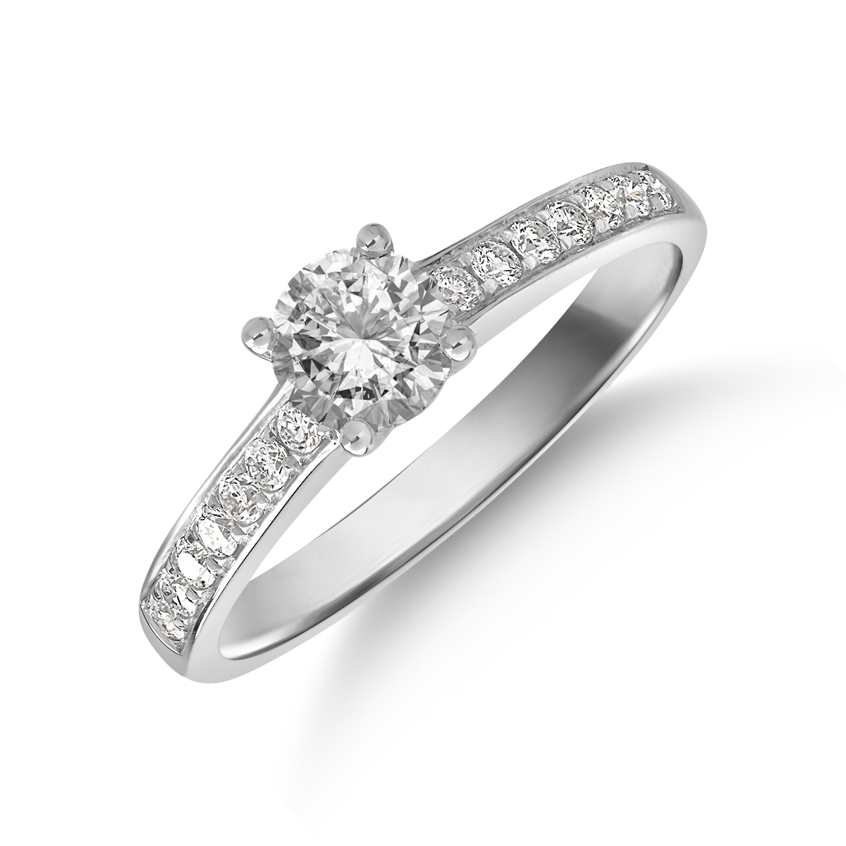 Inel de logodna din aur alb de 18K cu diamant de 0.546ct si diamant de 0.207ct