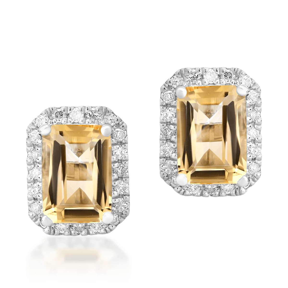 Cercei din aur alb de 18K cu citrine de 1.69ct si diamante de 0.24ct