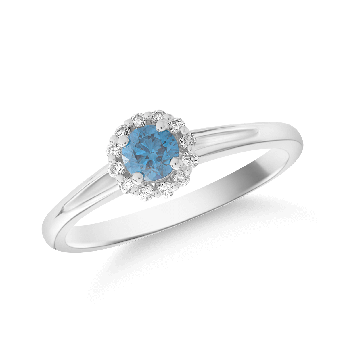 Inel de logodna din aur alb de 18K cu diamant albastru de 0.33ct si diamant de 0.1ct