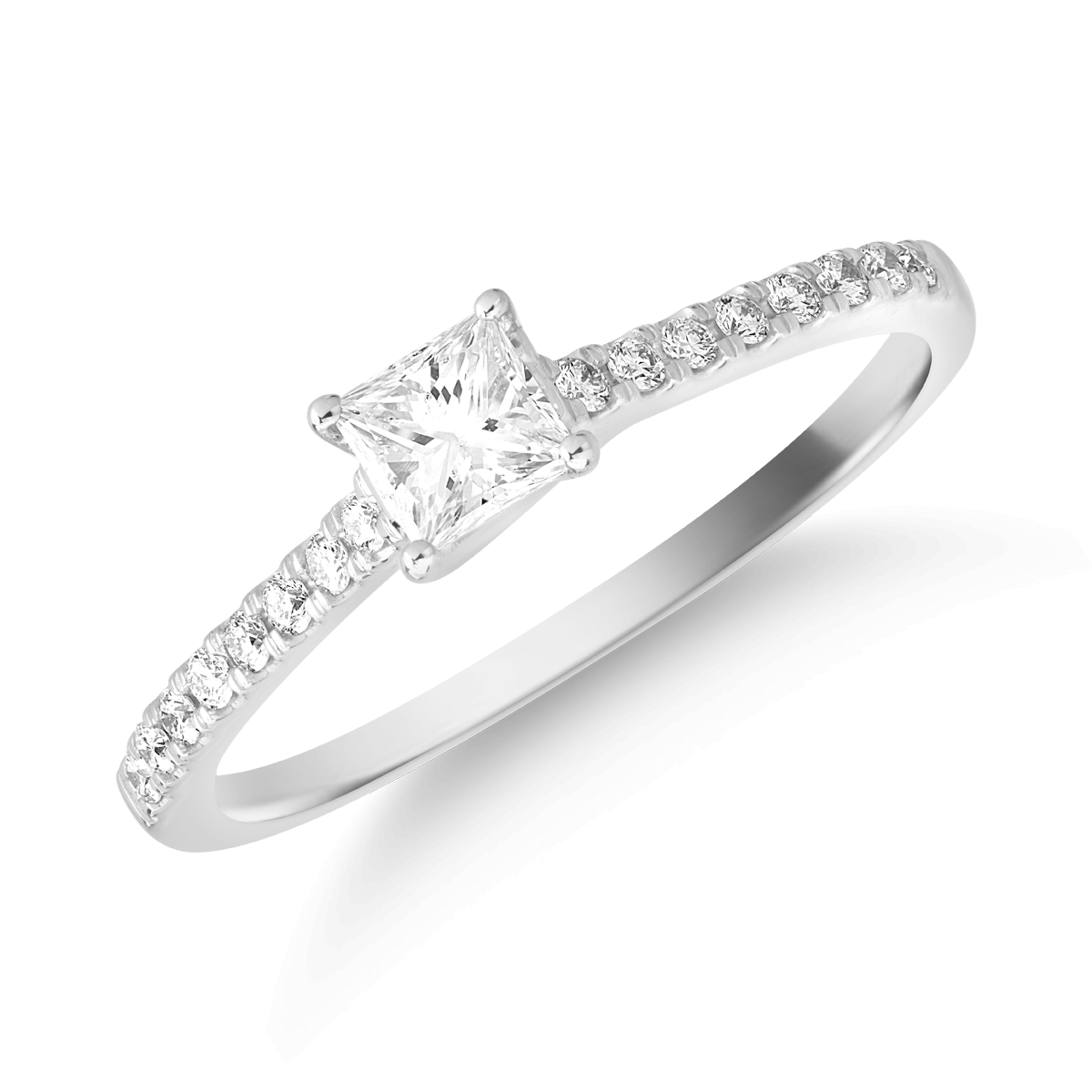 Inel de logodna din aur alb de 18K cu diamant de 0.25ct si diamant de 0.11ct