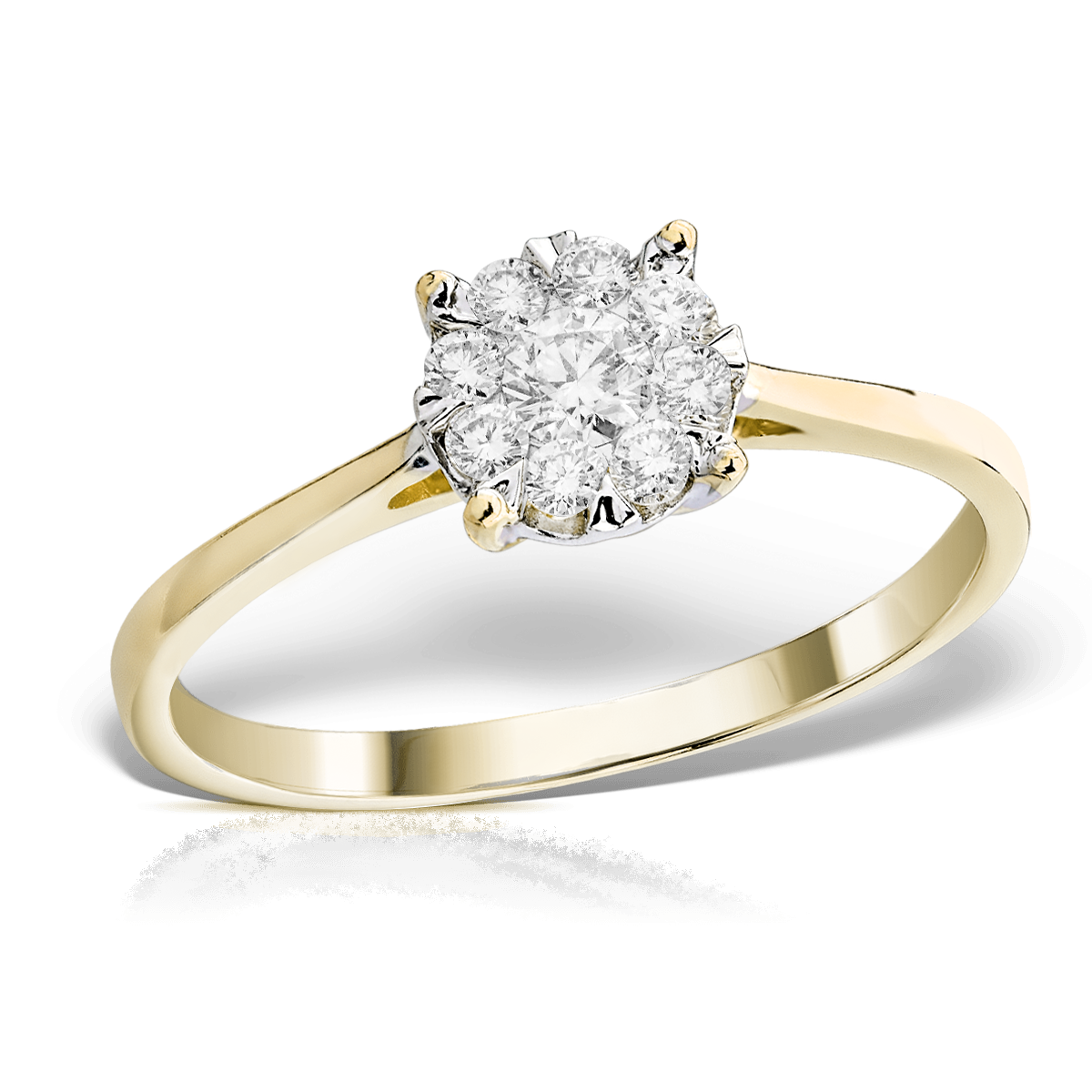 Inel de logodna din aur galben de 18K cu 9 de diamante de 0.25ct