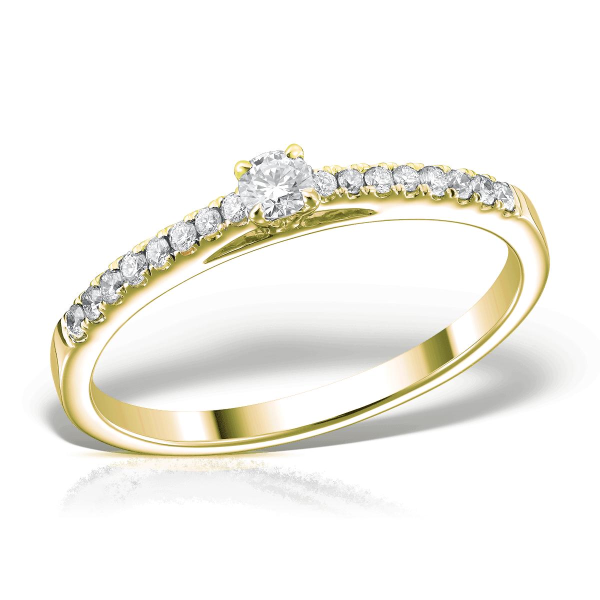 Inel de logodna din aur galben de 18K cu diamant de 0.3ct si diamant de 0.14ct