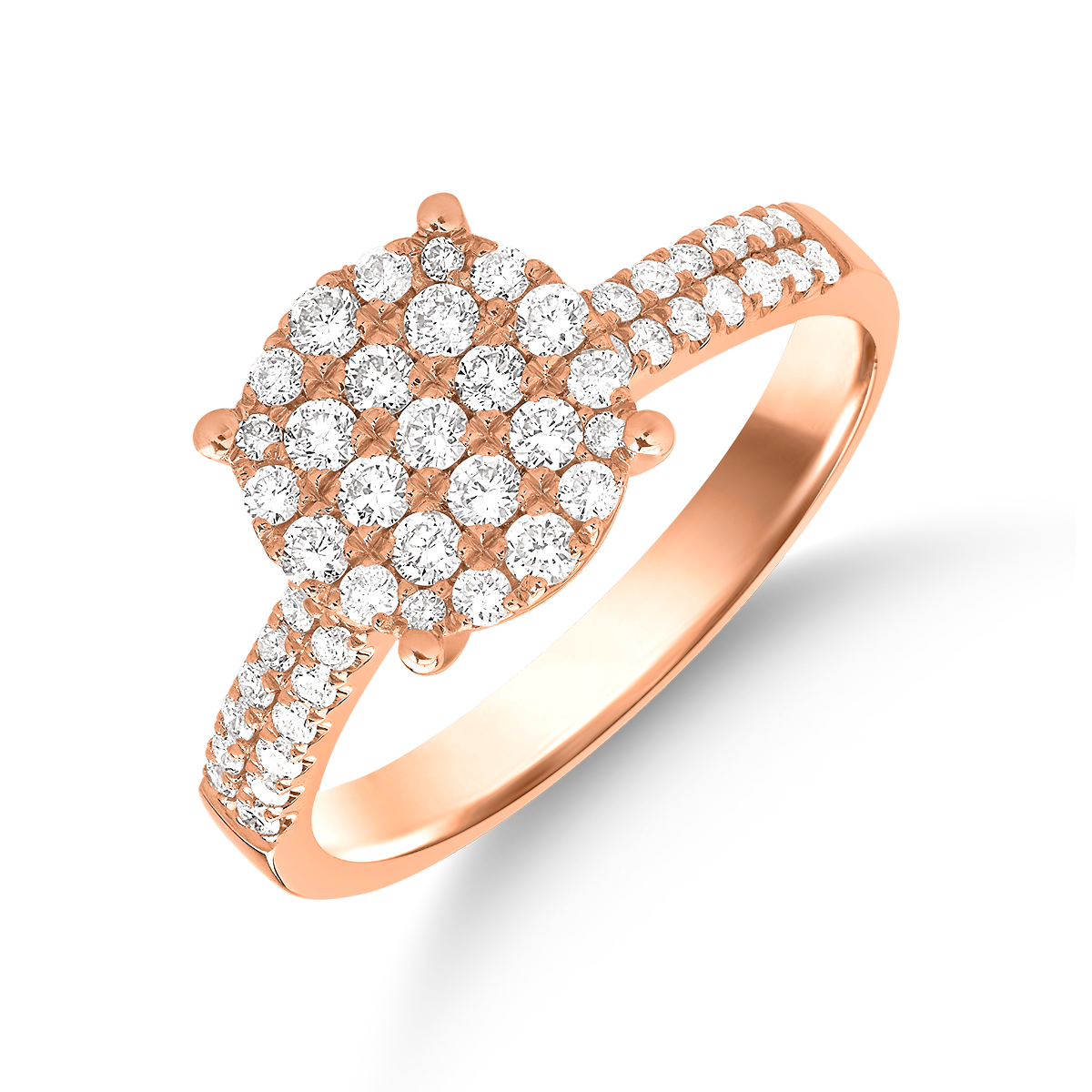 Inel de logodna din aur roz de 14K cu 53 de diamante de 0.42ct
