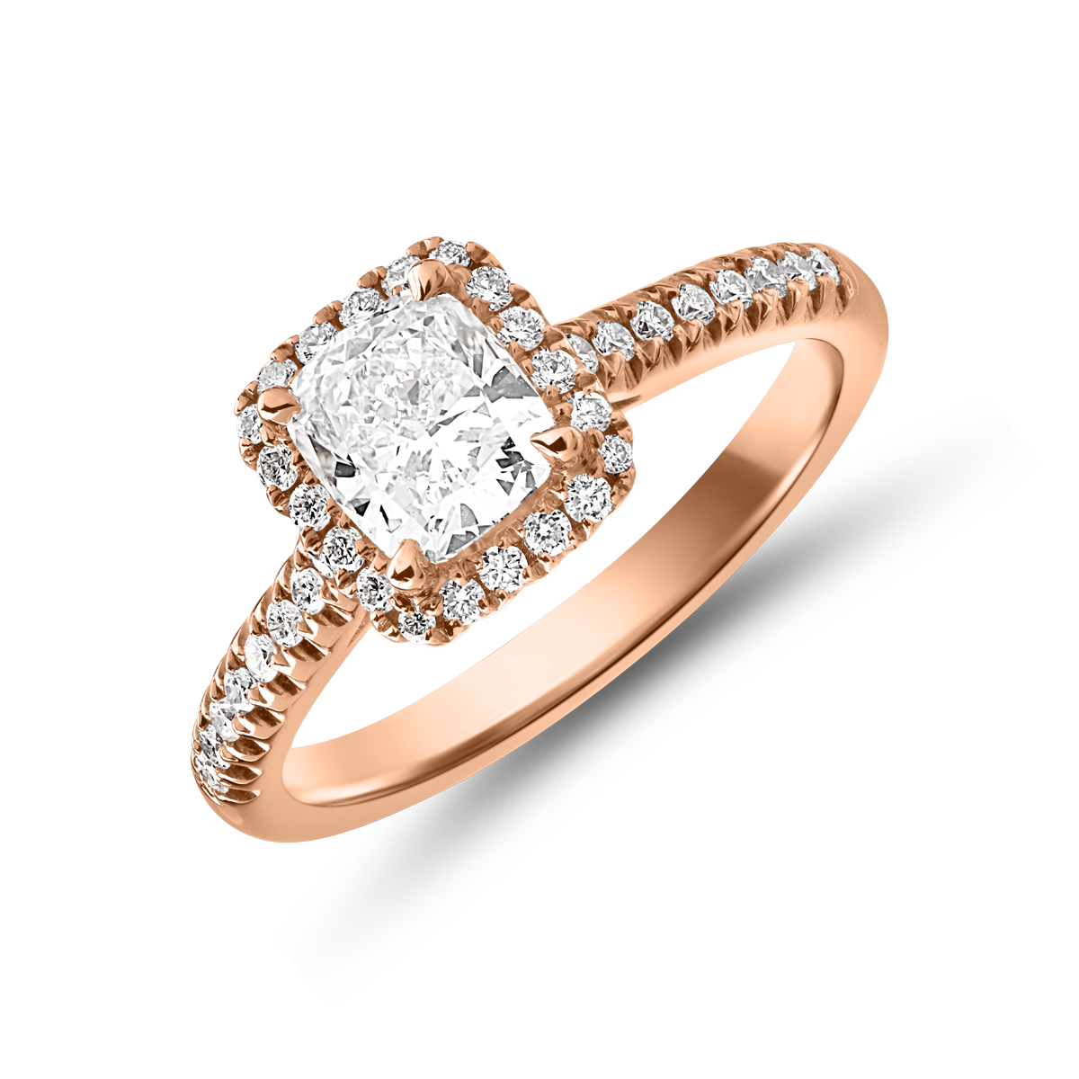 Inel de logodna din aur roz de 18K cu diamant de 1.01ct si diamant de 0.24ct