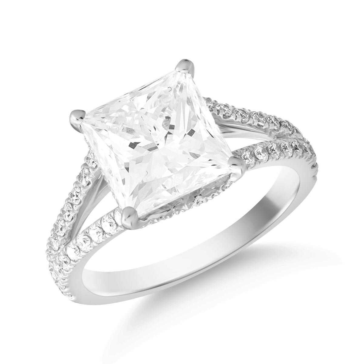 Inel de logodna din aur alb de 18K cu diamant de 4.01ct si diamante de 0.65ct