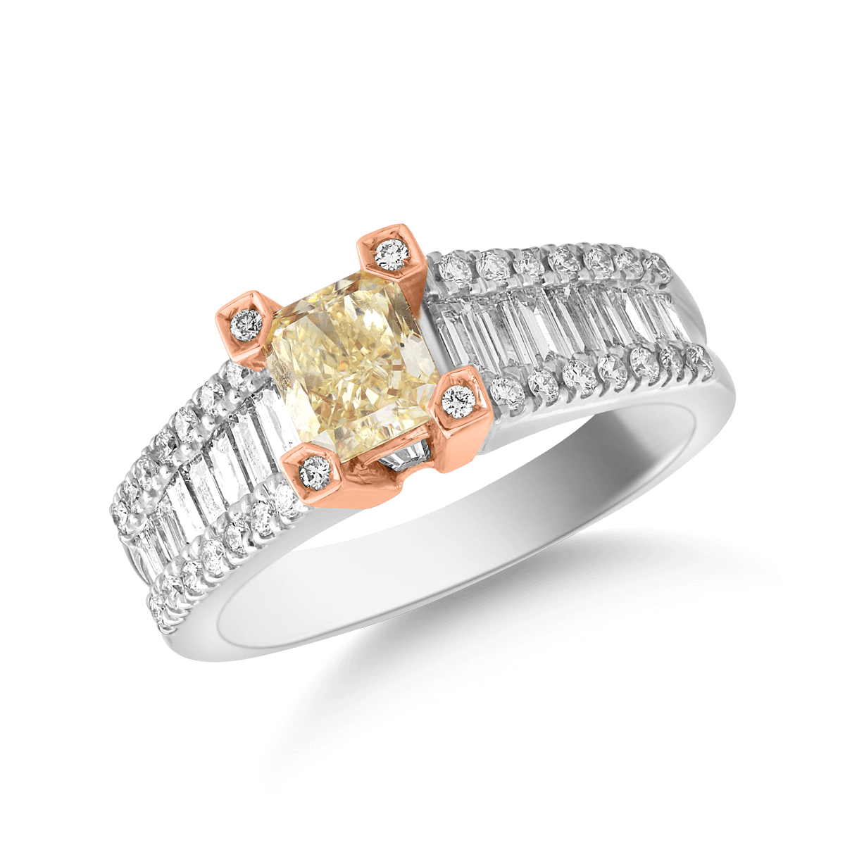 Inel de logodna din aur alb de 18K cu fancy diamond de 1.05ct si diamante albe de 1.09ct