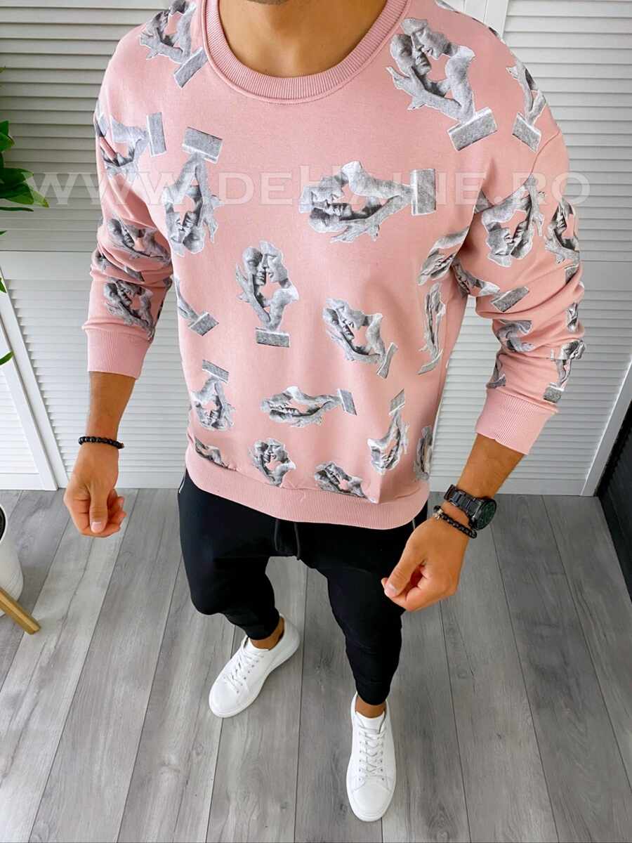 Bluza barbati cu imprimeu roz K410 108-3