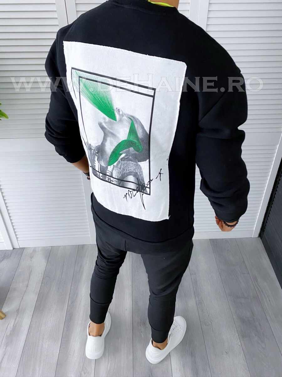 Bluza barbati negru cu imprimeu pe spate slim fit K398 102-3