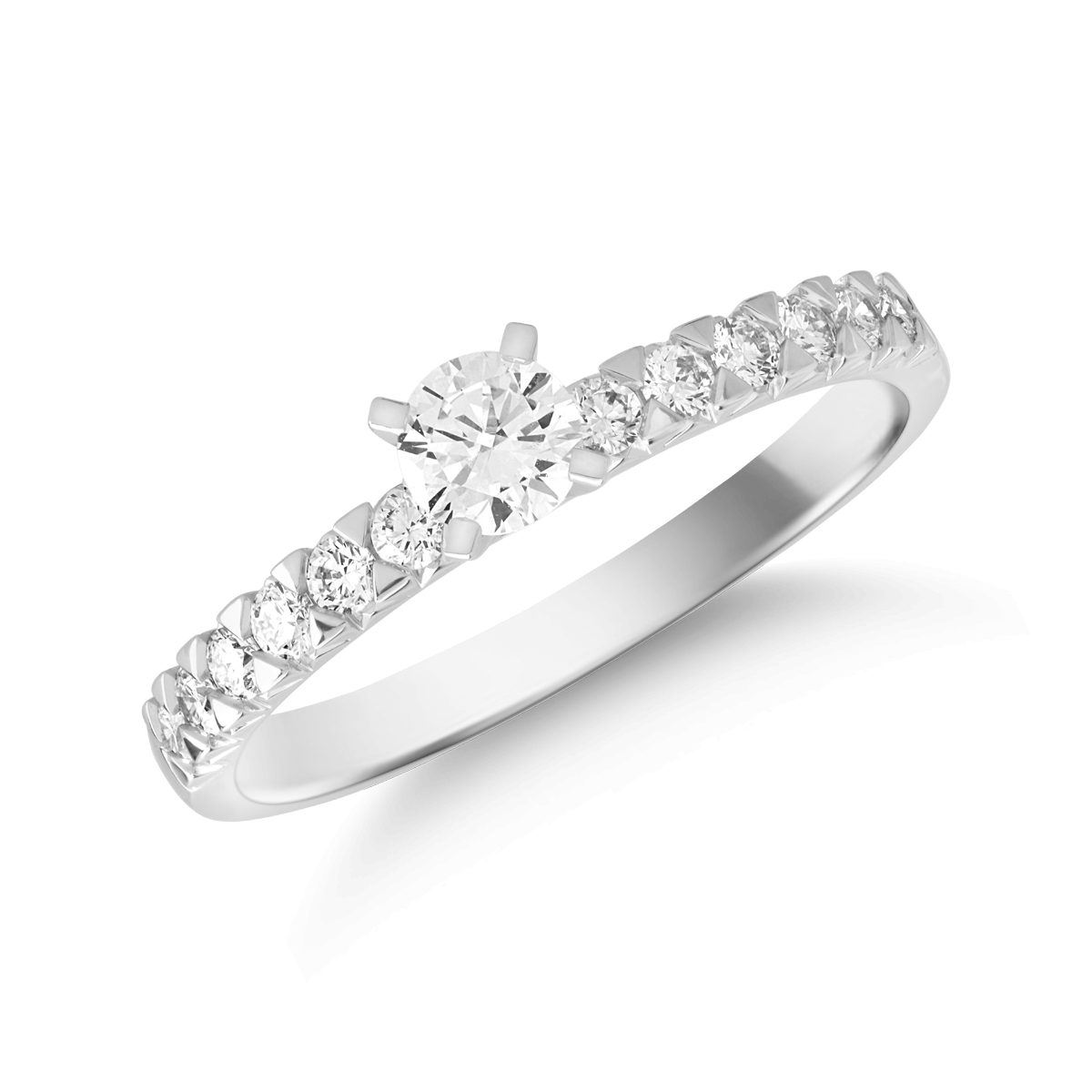 Inel de logodna din aur alb de 18K cu diamant de 0.25ct si diamante de 0.23ct