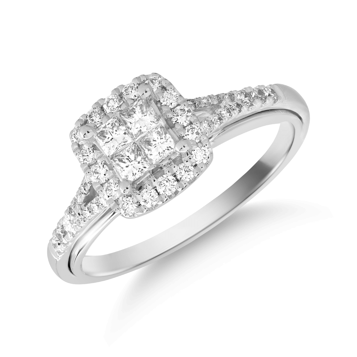 Inel de logodna din aur alb de 18K cu diamant de 0.25ct si diamante de 0.29ct