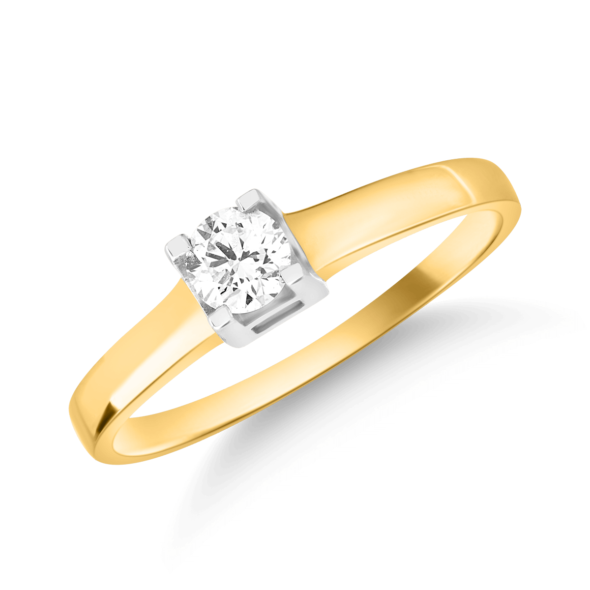 Inel de logodna din aur galben-alb de 18K cu diamant de 0.2ct