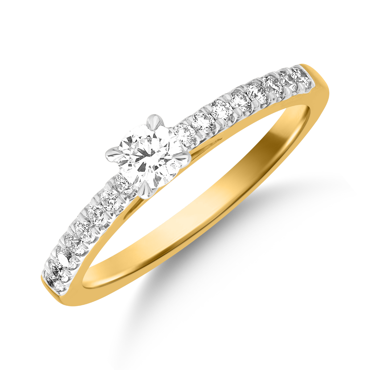 Inel de logodna din aur galben de 18K cu diamant de 0.3ct si diamant de 0.135ct