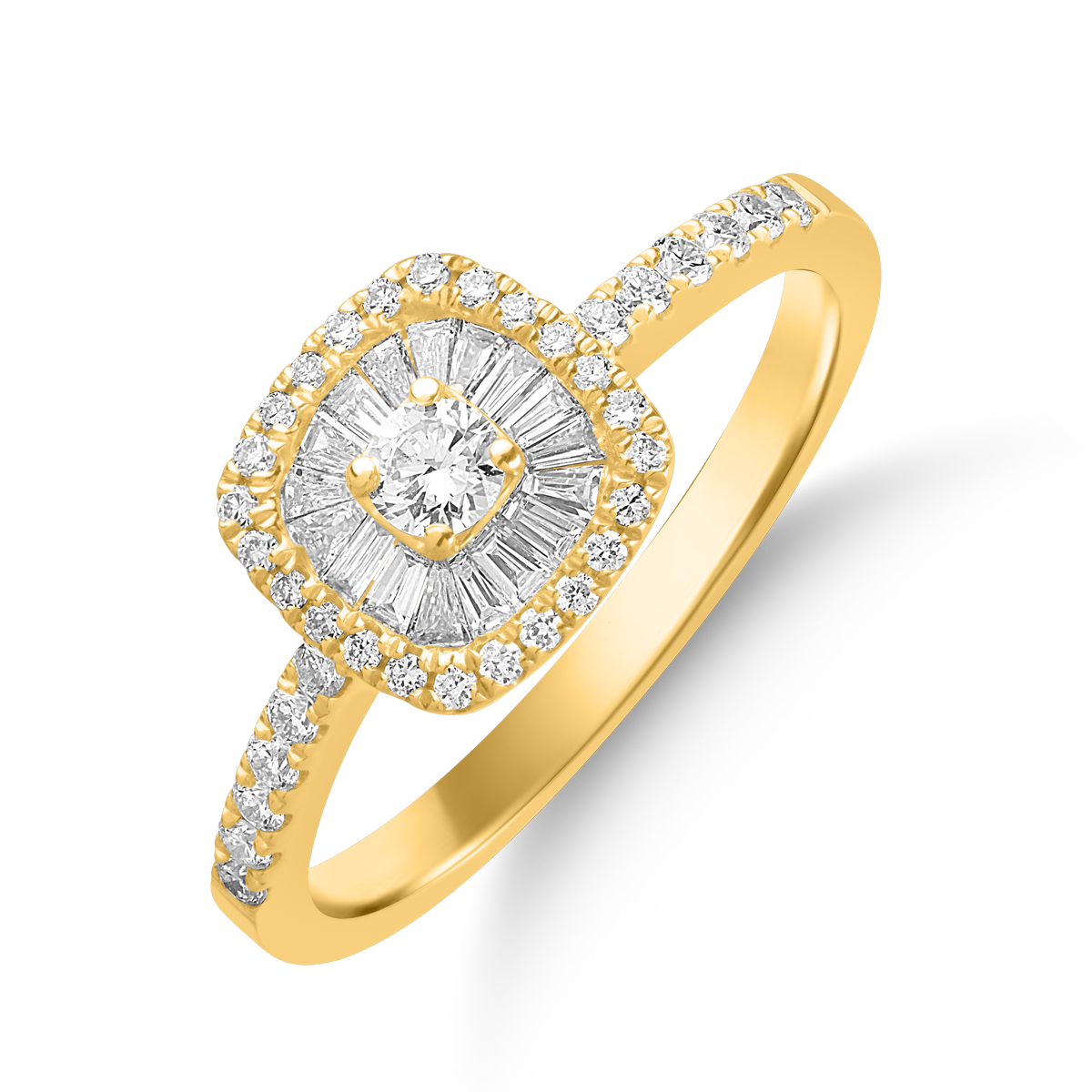 Inel de logodna din aur galben de 18K cu diamante de 0.13ct si diamante de 0.24ct